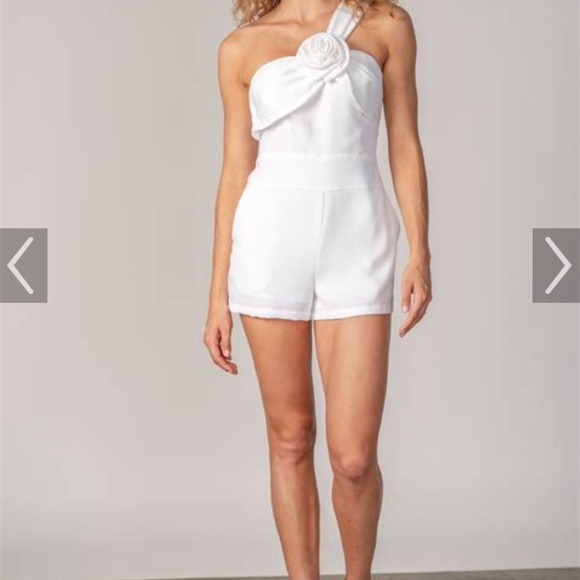 Lavender Brown Elegant Ivory Karina Romper one shoulder - Picture 1 of 7